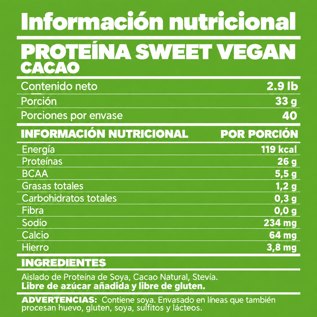 Proteína Vegan Sweet Cacao 2.9 lb