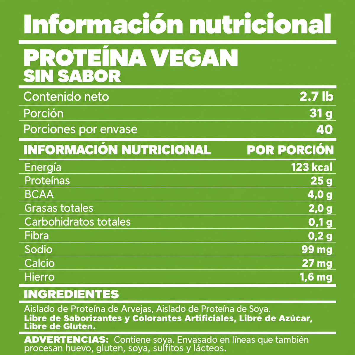 Proteína Vegana Sin Sabor 2.7 lb