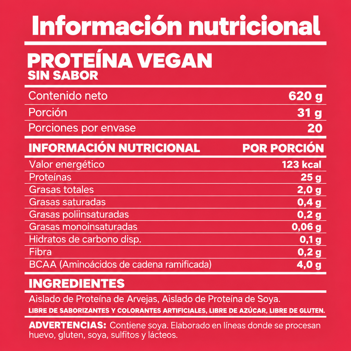 Proteína Vegan Sin Sabor Refill 1.4 lb