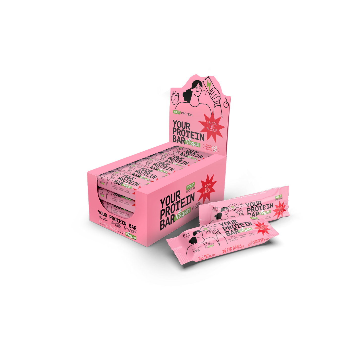 PACK DISPLAY DE 16 BARRITAS PROTEINA VEGAN FRUTOS DEL BOSQUE