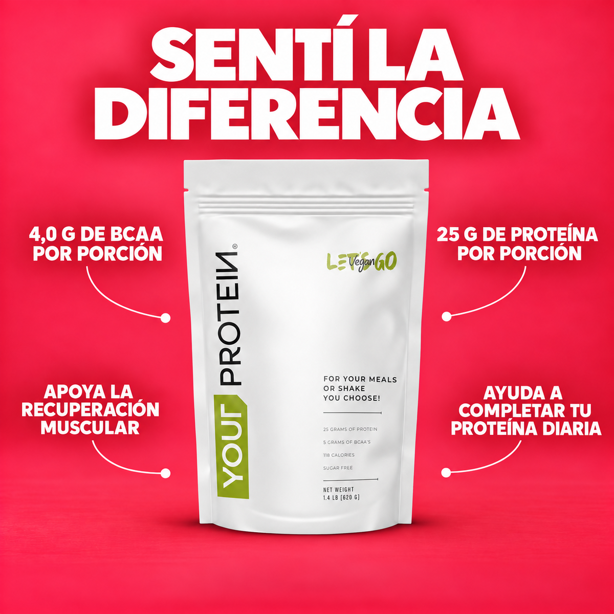 Proteína Vegan Sin Sabor Refill 1.4 lb